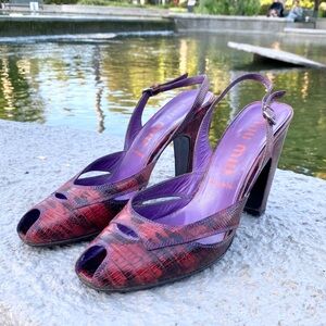 MIU MIU Vintage Snake Embossed Slings Peep Toe Heels Vtg
